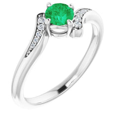 14K White Natural Emerald & .04 CTW Natural Diamond Ring 14K White Natural Emerald & .04 CTW Natural Diamond Ring