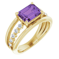 14K Yellow Natural Amethyst & 1/5 CTW Natural Diamond Ring 14K Yellow Natural Amethyst & 1/5 CTW Natural Diamond Ring