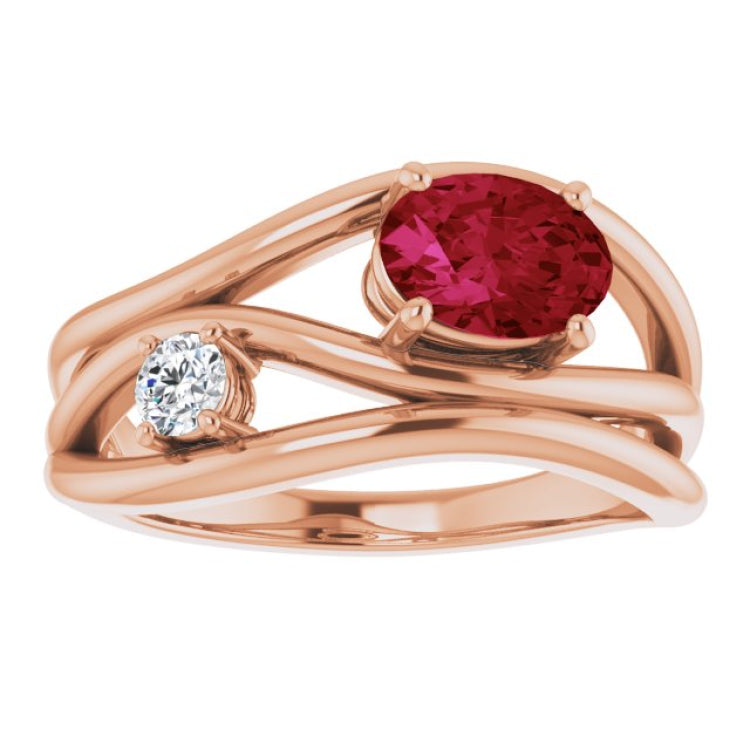 14K Rose Lab-Grown Ruby & 1/10 CTW Natural Diamond Ring 14K Rose Lab-Grown Ruby & 1/10 CTW Natural Diamond Ring