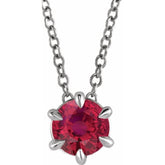 Sterling Silver 4 mm Natural Ruby Solitaire 16-18" Necklace