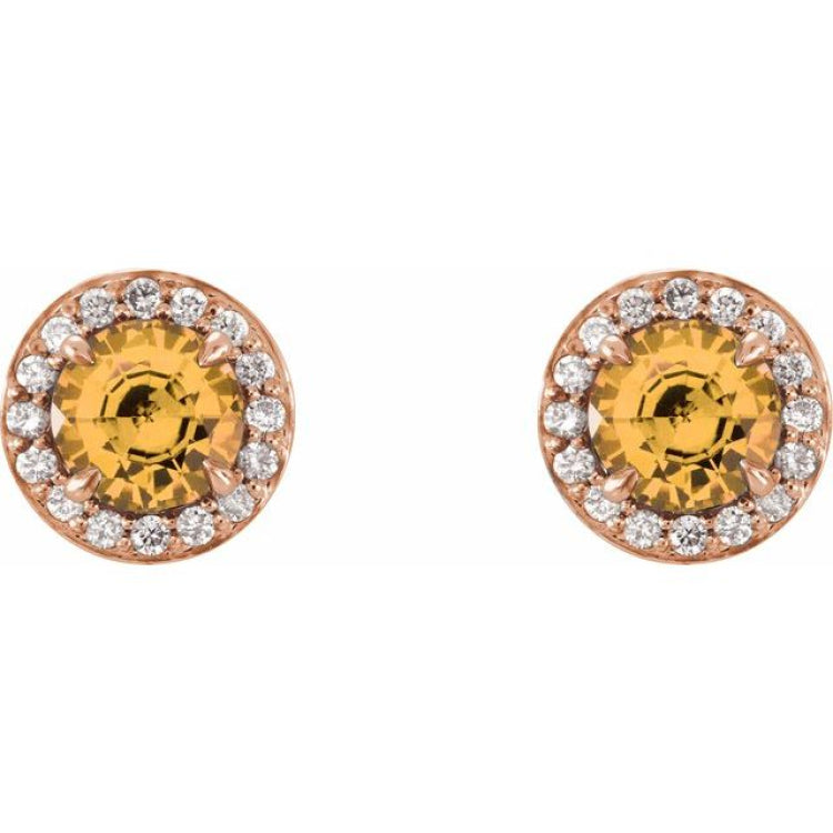 14K Rose 5 mm Natural Citrine & 1/8 CTW Natural Diamond Earrings 14K Rose 5 mm Natural Citrine & 1/8 CTW Natural Diamond Earrings
