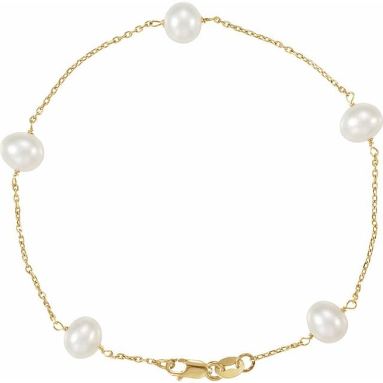 14K Yellow Cultured White Freshwater Pearl 5-Station 7" Bracelet 14K Yellow Cultured White Freshwater Pearl 5-Station 7" Bracelet