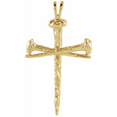 18K Yellow Nail Design Cross Pendant