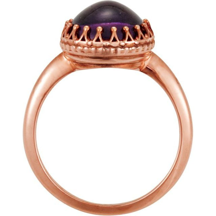 14K Rose 12 mm Natural Amethyst Crown Cabochon Ring 14K Rose 12 mm Natural Amethyst Crown Cabochon Ring