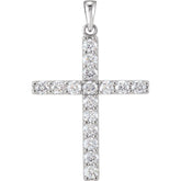 14K White 1 3/8 CTW Natural Diamond Cross Pendant