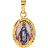 14K Yellow 13x10 mm Oval Hand Painted Porcelain Miraculous Medal