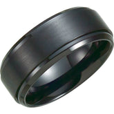 Black Titanium 9 mm Beveled Stepped-Edge Band Size 12