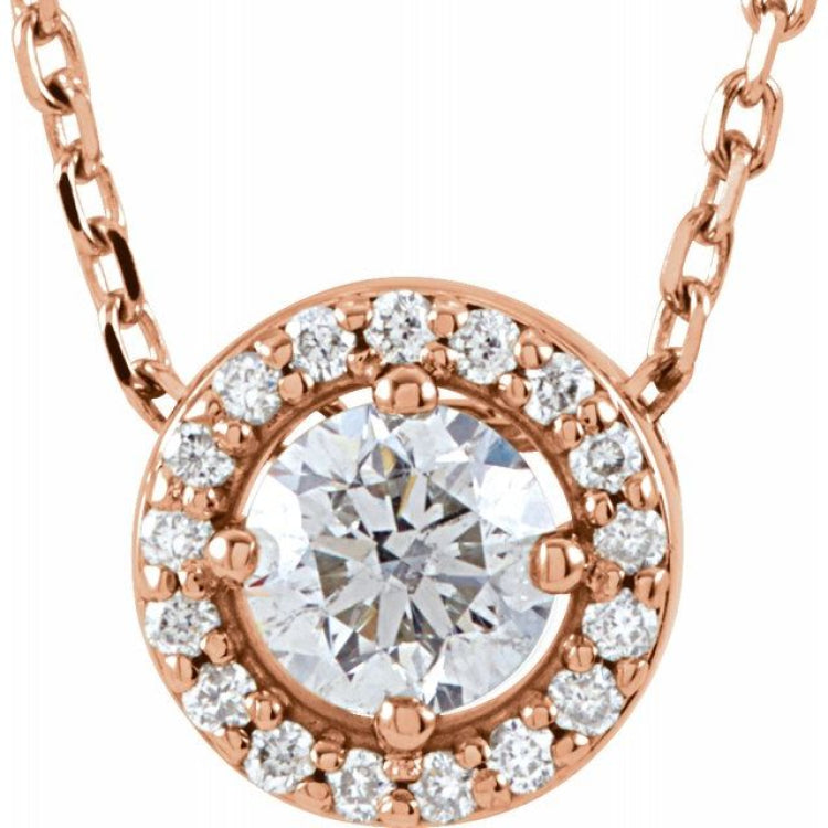 14K Rose 1/4 CTW Natural Diamond Halo-Style 16" Necklace 14K Rose 1/4 CTW Natural Diamond Halo-Style 16" Necklace