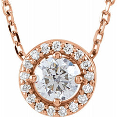 14K Rose 1/4 CTW Natural Diamond Halo-Style 16" Necklace 14K Rose 1/4 CTW Natural Diamond Halo-Style 16" Necklace