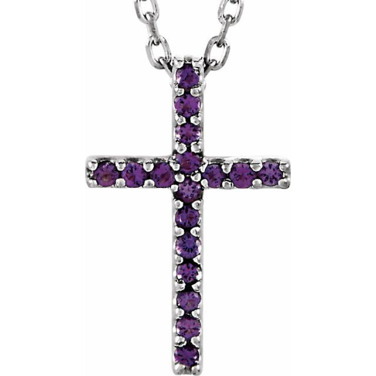 14K White Natural Amethyst Petite Cross 16" Necklace 14K White Natural Amethyst Petite Cross 16" Necklace