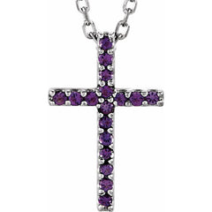 14K White Natural Amethyst Petite Cross 16" Necklace 14K White Natural Amethyst Petite Cross 16" Necklace