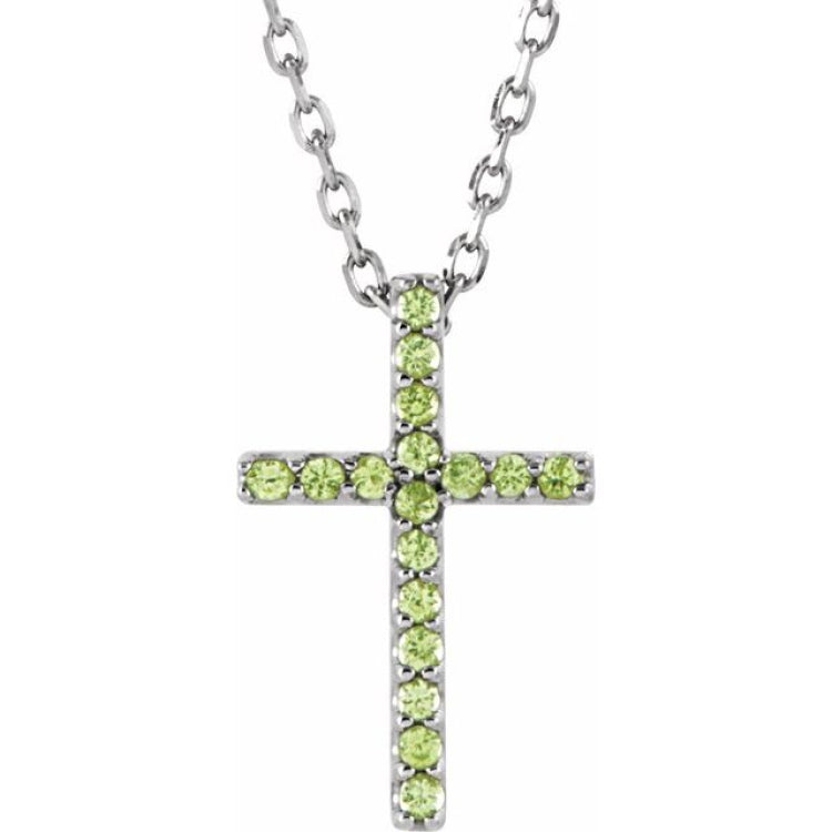 14K White Natural Peridot Petite Cross 16" Necklace 14K White Natural Peridot Petite Cross 16" Necklace
