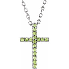 14K White Natural Peridot Petite Cross 16" Necklace 14K White Natural Peridot Petite Cross 16" Necklace
