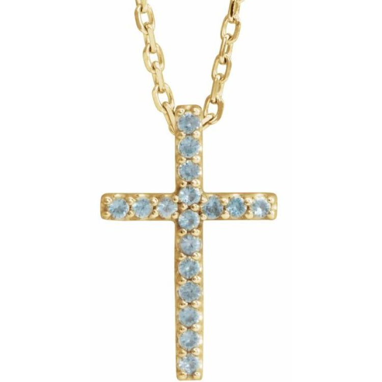 14K Yellow Natural Swiss Blue Topaz Petite Cross 16" Necklace 14K Yellow Natural Swiss Blue Topaz Petite Cross 16" Necklace