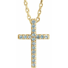 14K Yellow Natural Swiss Blue Topaz Petite Cross 16" Necklace 14K Yellow Natural Swiss Blue Topaz Petite Cross 16" Necklace