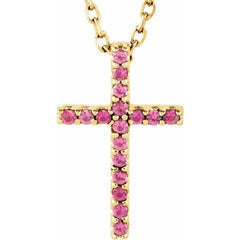 14K Yellow Natural Pink Tourmaline Petite Cross 16" Necklace 14K Yellow Natural Pink Tourmaline Petite Cross 16" Necklace