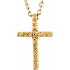 14K Yellow Natural Yellow Sapphire Petite Cross 16" Necklace 14K Yellow Natural Yellow Sapphire Petite Cross 16" Necklace