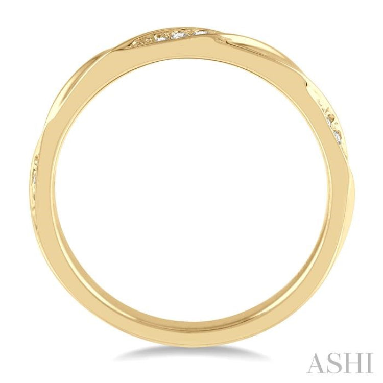 1/10 ctw Pod Shape Grooves Round Cut Diamond Stackable Band in 14K Yellow Gold 1/10 ctw Pod Shape Grooves Round Cut Diamond Stackable Band in 14K Yellow Gold