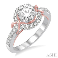 1 1/10 ctw Diamond Engagement Ring with 3/4 ct Round Cut Center Stone in 14K White and Rose Gold 1 1/10 ctw Diamond Engagement Ring with 3/4 ct Round Cut Center Stone in 14K White and Rose Gold