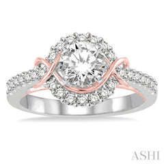 1 1/10 ctw Diamond Engagement Ring with 3/4 ct Round Cut Center Stone in 14K White and Rose Gold 1 1/10 ctw Diamond Engagement Ring with 3/4 ct Round Cut Center Stone in 14K White and Rose Gold