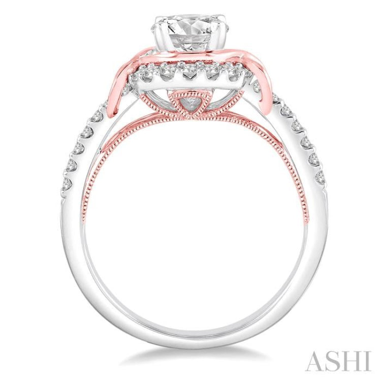 1 1/10 ctw Diamond Engagement Ring with 3/4 ct Round Cut Center Stone in 14K White and Rose Gold 1 1/10 ctw Diamond Engagement Ring with 3/4 ct Round Cut Center Stone in 14K White and Rose Gold