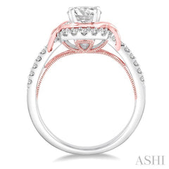 1 1/10 ctw Diamond Engagement Ring with 3/4 ct Round Cut Center Stone in 14K White and Rose Gold 1 1/10 ctw Diamond Engagement Ring with 3/4 ct Round Cut Center Stone in 14K White and Rose Gold