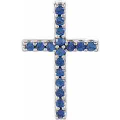 14K White Natural Blue Sapphire Petite Cross Pendant 14K White Natural Blue Sapphire Petite Cross Pendant