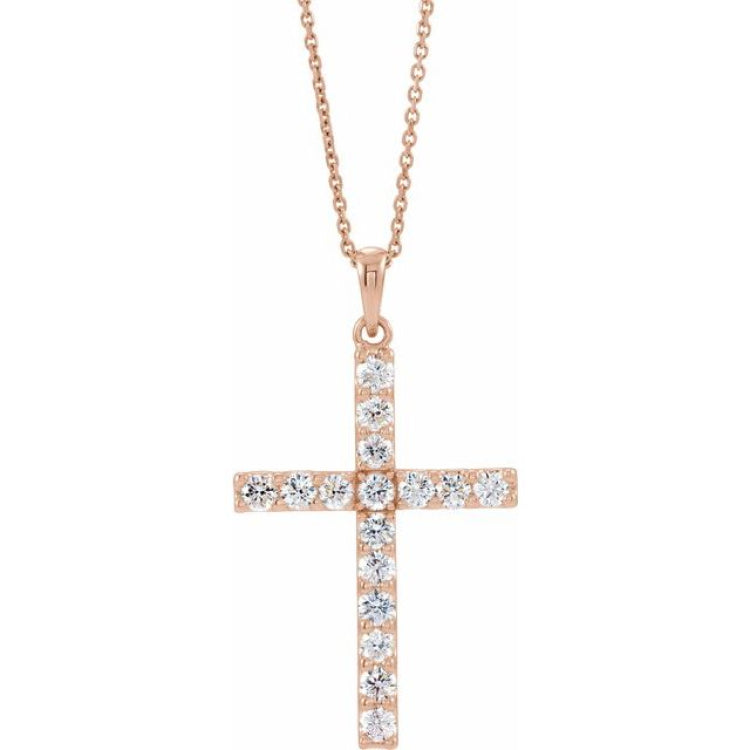 14K Rose 1/8 CTW Natural Diamond Cross 18" Necklace 14K Rose 1/8 CTW Natural Diamond Cross 18" Necklace