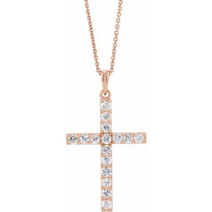 14K Rose 1/8 CTW Natural Diamond Cross 18" Necklace 14K Rose 1/8 CTW Natural Diamond Cross 18" Necklace