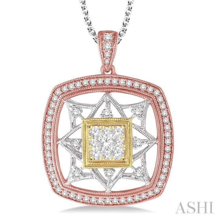 3/4 Ctw Round Cut Diamond Lovebright Pendant in 14K Tri Color Gold with Chain 3/4 Ctw Round Cut Diamond Lovebright Pendant in 14K Tri Color Gold with Chain