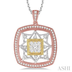 3/4 Ctw Round Cut Diamond Lovebright Pendant in 14K Tri Color Gold with Chain 3/4 Ctw Round Cut Diamond Lovebright Pendant in 14K Tri Color Gold with Chain