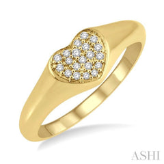 1/10 ctw Heart Signet Round Cut Diamond Stackable Ring in 10K Yellow Gold 1/10 ctw Heart Signet Round Cut Diamond Stackable Ring in 10K Yellow Gold