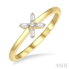 1/10 Ctw Cross Baguette and Round Cut Diamond Petite Fashion Ring in 10K Yellow Gold 1/10 Ctw Cross Baguette and Round Cut Diamond Petite Fashion Ring in 10K Yellow Gold
