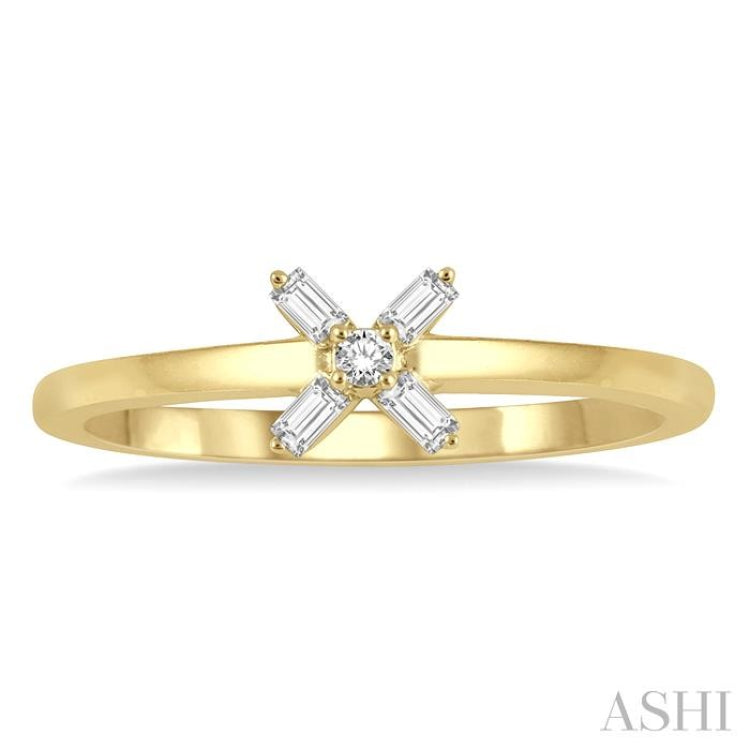 1/10 Ctw Cross Baguette and Round Cut Diamond Petite Fashion Ring in 10K Yellow Gold 1/10 Ctw Cross Baguette and Round Cut Diamond Petite Fashion Ring in 10K Yellow Gold