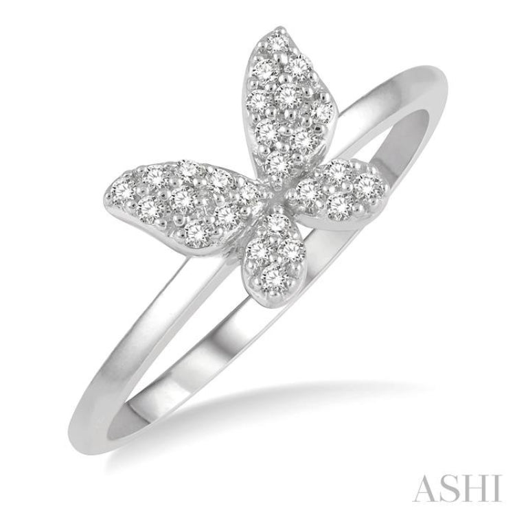 1/6 Ctw Butterfly Motif Round Cut Diamond Petite Fashion Ring in 10K White Gold 1/6 Ctw Butterfly Motif Round Cut Diamond Petite Fashion Ring in 10K White Gold