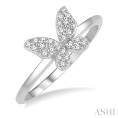1/6 Ctw Butterfly Motif Round Cut Diamond Petite Fashion Ring in 10K White Gold 1/6 Ctw Butterfly Motif Round Cut Diamond Petite Fashion Ring in 10K White Gold