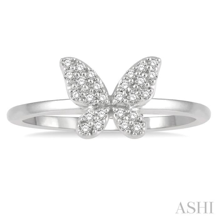 1/6 Ctw Butterfly Motif Round Cut Diamond Petite Fashion Ring in 10K White Gold 1/6 Ctw Butterfly Motif Round Cut Diamond Petite Fashion Ring in 10K White Gold