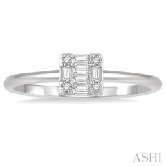 1/8 Ctw Square Shape Baguette and Round Cut Diamond Petite Fashion Ring in 10K White Gold 1/8 Ctw Square Shape Baguette and Round Cut Diamond Petite Fashion Ring in 10K White Gold