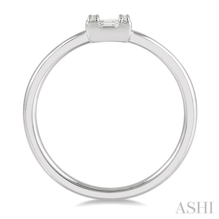 1/8 Ctw Square Shape Baguette and Round Cut Diamond Petite Fashion Ring in 10K White Gold 1/8 Ctw Square Shape Baguette and Round Cut Diamond Petite Fashion Ring in 10K White Gold