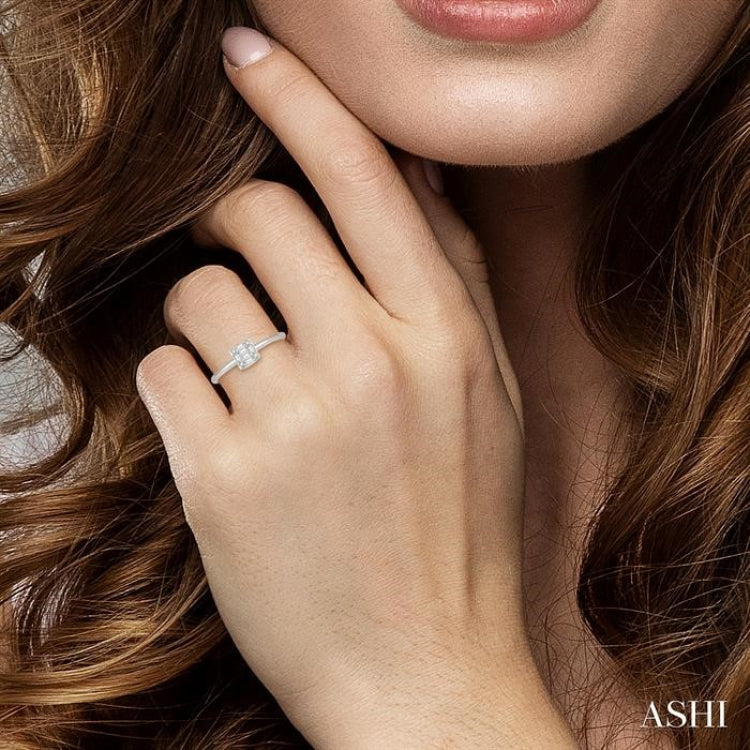 1/8 Ctw Square Shape Baguette and Round Cut Diamond Petite Fashion Ring in 10K White Gold 1/8 Ctw Square Shape Baguette and Round Cut Diamond Petite Fashion Ring in 10K White Gold