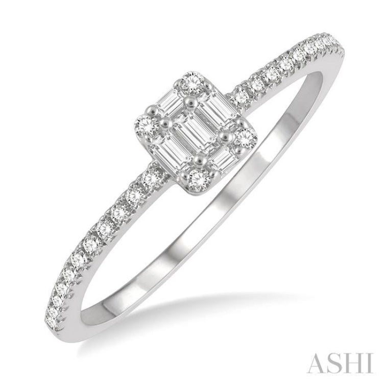 1/4 Ctw Cushion Shape Petite Baguette and Round Cut Diamond Fashion Promise Ring in 10K White Gold 1/4 Ctw Cushion Shape Petite Baguette and Round Cut Diamond Fashion Promise Ring in 10K White Gold