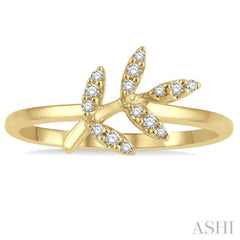 1/10 Ctw Leaf Motif Round Cut Diamond Petite Fashion Ring in 10K Yellow Gold 1/10 Ctw Leaf Motif Round Cut Diamond Petite Fashion Ring in 10K Yellow Gold