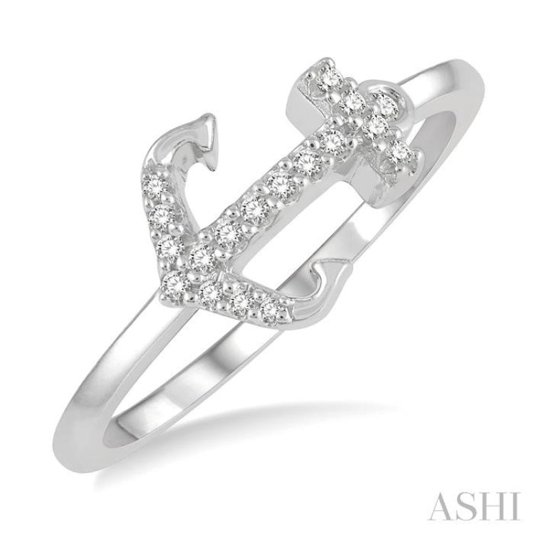 1/10 ctw Anchor Charm Round Cut Diamond Petite Fashion Ring in 10K White Gold 1/10 ctw Anchor Charm Round Cut Diamond Petite Fashion Ring in 10K White Gold