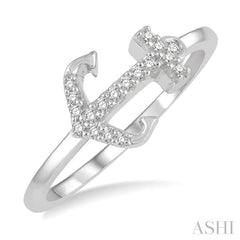 1/10 ctw Anchor Charm Round Cut Diamond Petite Fashion Ring in 10K White Gold 1/10 ctw Anchor Charm Round Cut Diamond Petite Fashion Ring in 10K White Gold