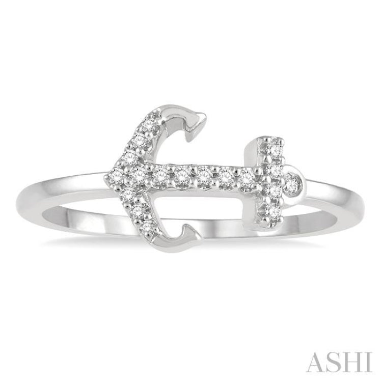 1/10 ctw Anchor Charm Round Cut Diamond Petite Fashion Ring in 10K White Gold 1/10 ctw Anchor Charm Round Cut Diamond Petite Fashion Ring in 10K White Gold