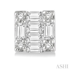 1/6 Ctw Square Shape Baguette and Round Cut Diamond Petite Fashion Earring in 10K White Gold. 1/6 Ctw Square Shape Baguette and Round Cut Diamond Petite Fashion Earring in 10K White Gold.