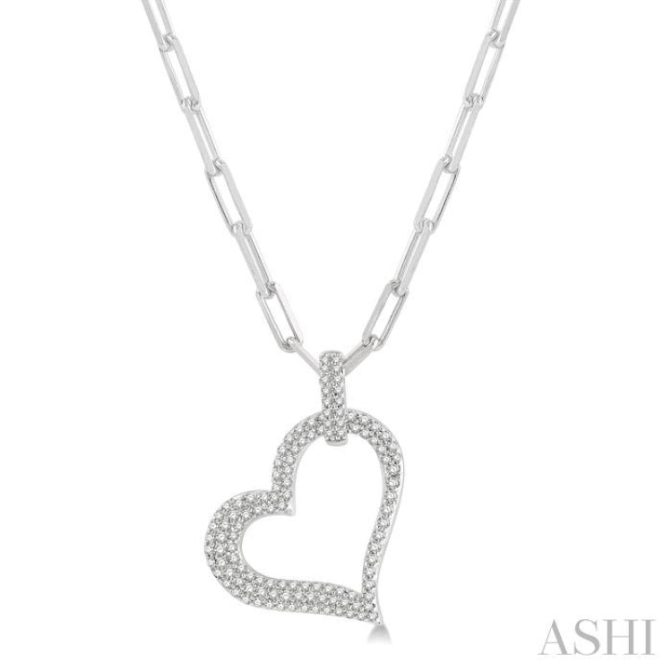 1/2 Ctw Reclined Heart Round Cut Diamond Pendant With Chain in 14K White Gold 1/2 Ctw Reclined Heart Round Cut Diamond Pendant With Chain in 14K White Gold