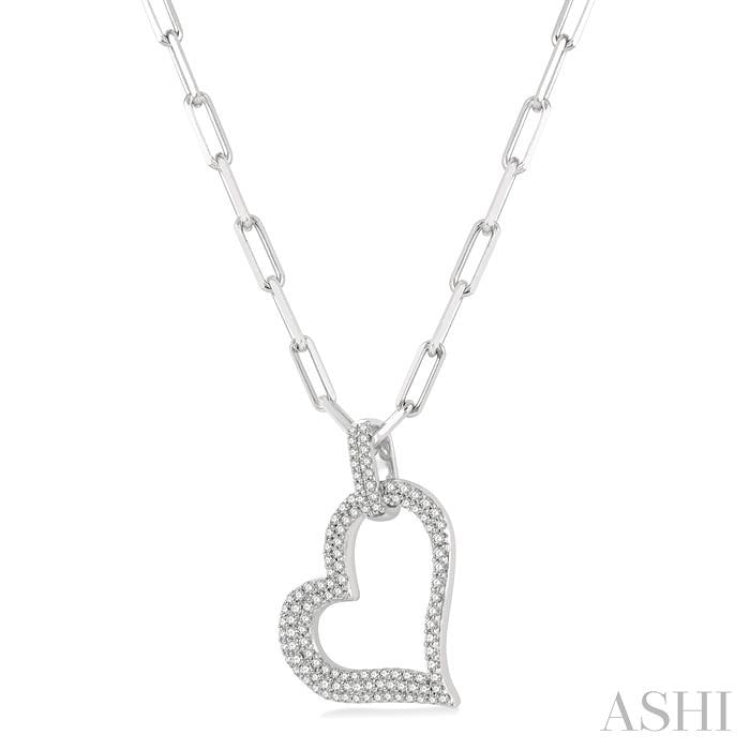 1/2 Ctw Reclined Heart Round Cut Diamond Pendant With Chain in 14K White Gold 1/2 Ctw Reclined Heart Round Cut Diamond Pendant With Chain in 14K White Gold