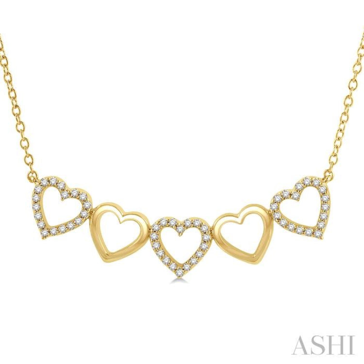 1/6 Ctw Linked Hearts Round Cut Diamond Necklace in 10K Yellow Gold 1/6 Ctw Linked Hearts Round Cut Diamond Necklace in 10K Yellow Gold