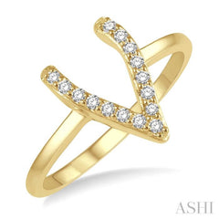 1/8 Ctw Wishbone Round Cut Diamond Petite Ring in 10K Yellow Gold 1/8 Ctw Wishbone Round Cut Diamond Petite Ring in 10K Yellow Gold